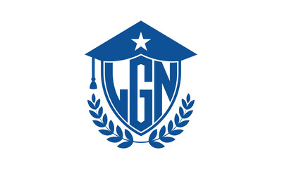 LGN three letter iconic academic logo design vector template. monogram, abstract, school, college, university, graduation cap symbol logo, shield, model, institute, educational, coaching canter, tech