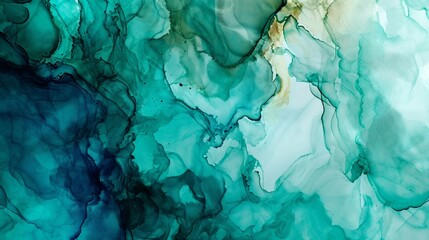 Abstract watercolor paint background by deep teal color turquoise and green with liquid fluid texture for backdrop.