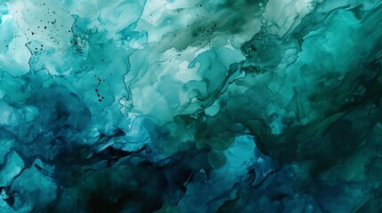 Abstract watercolor paint background by deep teal color indigo and green with liquid fluid texture for backdrop. - obrazy, fototapety, plakaty