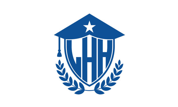 LHH three letter iconic academic logo design vector template. monogram, abstract, school, college, university, graduation cap symbol logo, shield, model, institute, educational, coaching canter, tech