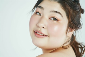 太っている日本人女性のポートレート（デブ・肥満・減量・ぽっちゃり・ダイエット・フィットネス）
