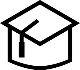 Black line graduate hat outline icon PNG