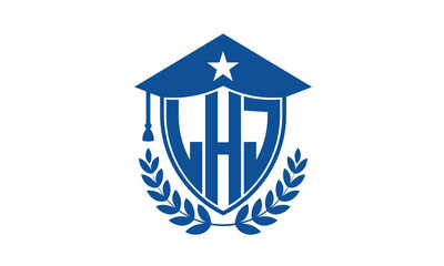 LHJ three letter iconic academic logo design vector template. monogram, abstract, school, college, university, graduation cap symbol logo, shield, model, institute, educational, coaching canter, tech