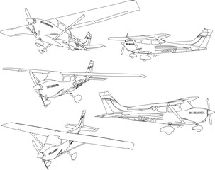 Sketch vector illustration design of small plane domestic flight between islands