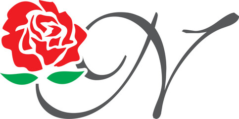 n initial rose logo , abstract n rose logo