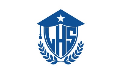 LHS three letter iconic academic logo design vector template. monogram, abstract, school, college, university, graduation cap symbol logo, shield, model, institute, educational, coaching canter, tech
