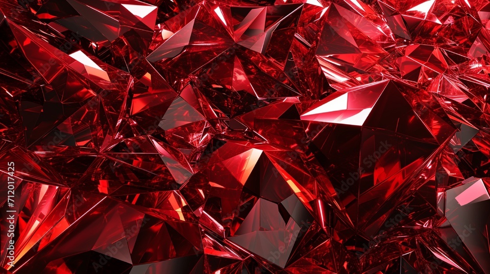 Aufkleber an abstract, faceted texture background in ruby red tones, resembling a 3d crystal surface.