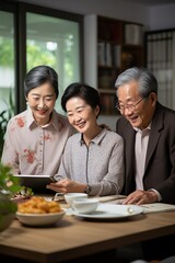 Fototapeta na wymiar Financial advisor showing a presentation on a tablet to a mature couple, explaining different investment options, Generative AI