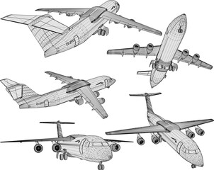 Vector sketch illustration design of private jet airplane flying in the clouds © nur