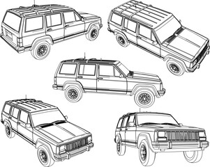 Vector sketch illustration of 4 wd adventure car design