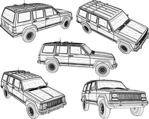 Vector sketch illustration of 4 wd adventure car design