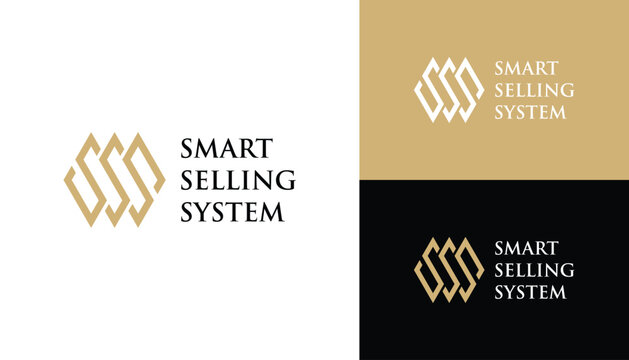 Golden Initial Letter S SS SSS Monogram with Simple Line Art Logo Design