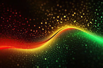 Fototapeta na wymiar Black History Month Background, Abstract Red, Green, Yellow Colorful Waves with Glitter Sparkle Blur Bokeh