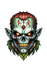 Naklejka premium Zombie head soldier with crown isolated on white background