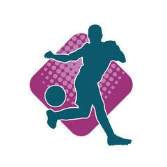 Silhouette of a female soccer player kicking a ball. Silhouette of a football player woman in action pose.