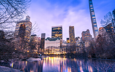 Central Park at sunset in New York City, USA. Winter season.