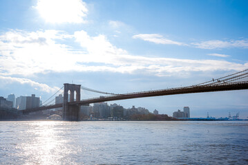 Brooklyn Bridge in New York City during the day.