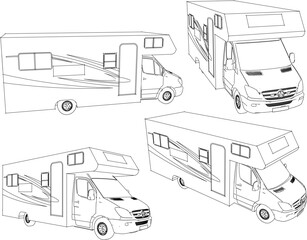 Vector sketch illustration of a cargo caravan car design for adventure - obrazy, fototapety, plakaty