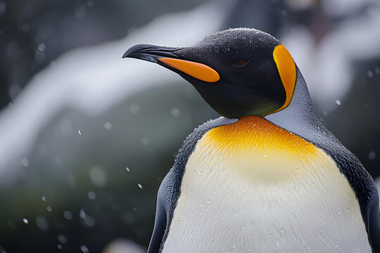 Capture the enchanting essence of a penguin in this close-up shot, showcasing intricate details and adorable expressions in their natural habitat.