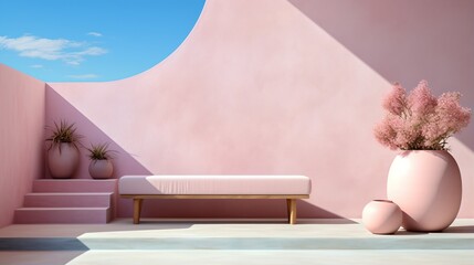 pink minimalist home exterior with plants