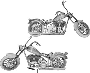 Vector sketch illustration of a large motorbike design full of modifications for travel - obrazy, fototapety, plakaty