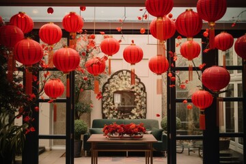 Chinese new year decoration on a modern home