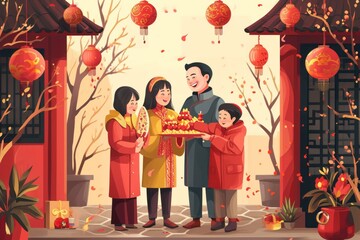 A family celebrating Chinese new year 