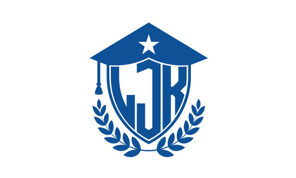 LJK three letter iconic academic logo design vector template. monogram, abstract, school, college, university, graduation cap symbol logo, shield, model, institute, educational, coaching canter, tech