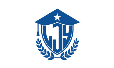 LJY three letter iconic academic logo design vector template. monogram, abstract, school, college, university, graduation cap symbol logo, shield, model, institute, educational, coaching canter, tech