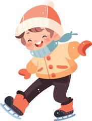 Happy Kawaii Boy Ice Skating Vector Illustration