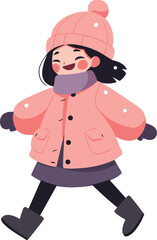 Kawaii Girl Walking in Winter Jacket Flat Vector