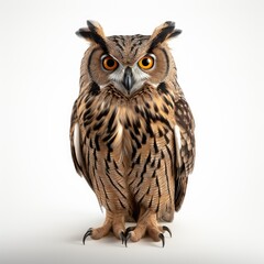 Eurasian eagle owl isolated on white background