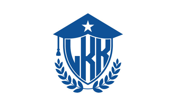 LKK three letter iconic academic logo design vector template. monogram, abstract, school, college, university, graduation cap symbol logo, shield, model, institute, educational, coaching canter, tech