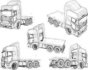 Vector sketch illustration of a modified trailer truck head design without a container for the contest