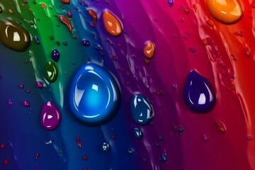 Colorful backdrop with droplets of liquid. Shiny banner with room for text. Generative AI