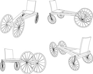 Fototapeta na wymiar Vector sketch illustration of a simple ancient vehicle design with three wheels