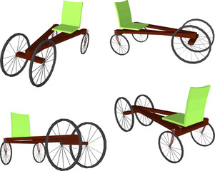 Vector sketch illustration of a simple ancient vehicle design with three wheels © nur