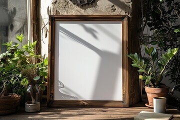 Blank white canvas on a wooden frame displayed on a table.