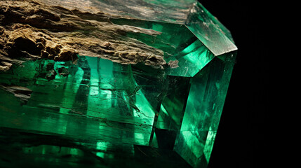 Close-up of a raw emerald gemstone