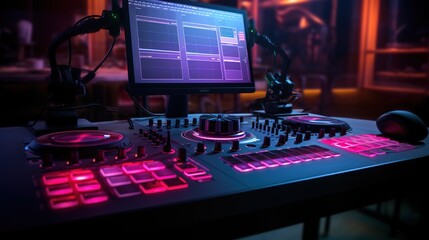 DJ mixer controller panel for electronic music in night club