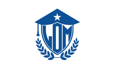 LOM three letter iconic academic logo design vector template. monogram, abstract, school, college, university, graduation cap symbol logo, shield, model, institute, educational, coaching canter, tech