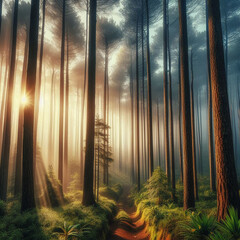 sunset in the forest