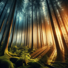 rays of light in the forest