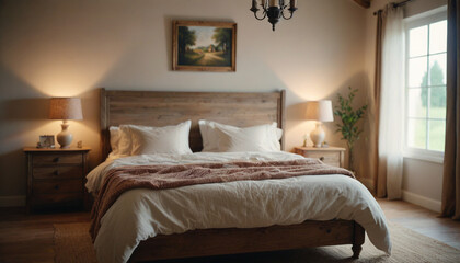 French country interior design of modern bedroom in farmhouse  style