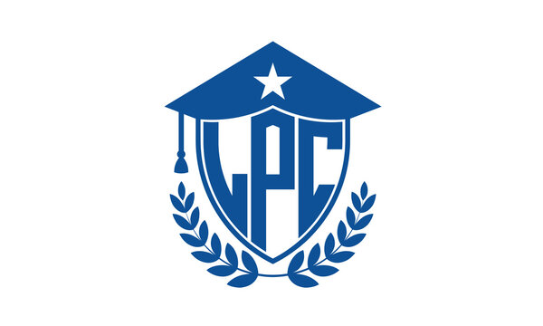 LPC three letter iconic academic logo design vector template. monogram, abstract, school, college, university, graduation cap symbol logo, shield, model, institute, educational, coaching canter, tech