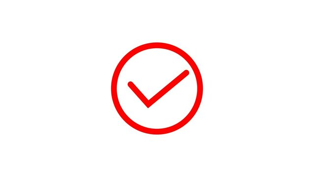 Animated Red Check Mark in Circle: Flat Vector Illustration with Alpha Channel