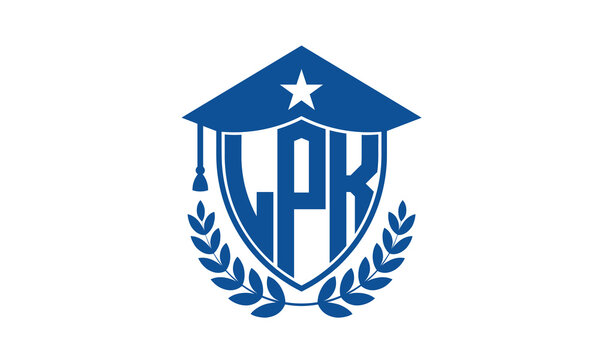 LPK three letter iconic academic logo design vector template. monogram, abstract, school, college, university, graduation cap symbol logo, shield, model, institute, educational, coaching canter, tech