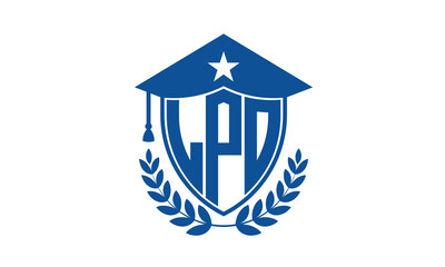 LPO three letter iconic academic logo design vector template. monogram, abstract, school, college, university, graduation cap symbol logo, shield, model, institute, educational, coaching canter, tech