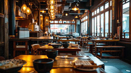 Horizontal shot of the interior of a Korean Restaurant. Ai Generative - obrazy, fototapety, plakaty