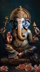 Fototapeta na wymiar A Ganesha Oil Painting The full picture is straightforward. Abstract background. Sharp lines.